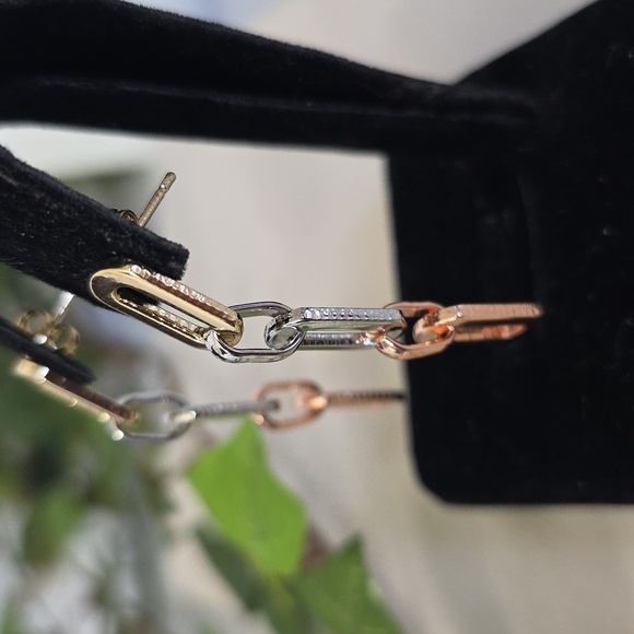 Tricolor Gold Paperclip Chain Link Drop Dangle Earringd - Picture 5 of 8